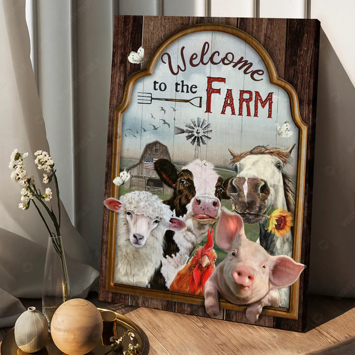 The Cattle Poster, Welcome To The Farm, Dairy Cow Sheep Pig Chicken Horse Poster and Canvas