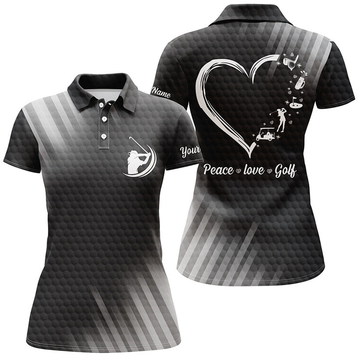Custom Name Multi color Women Golf Polo Shirts Peace Love Golf, Personalized Best Womens Golf Shirts