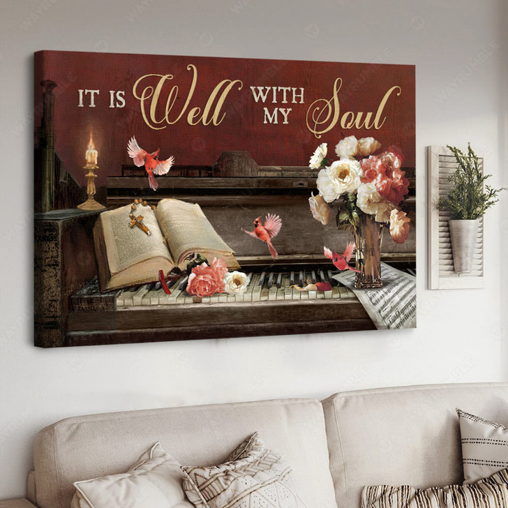 It Is Well With My Soul, Cardinal Bird, God Cross Poster and Canvas