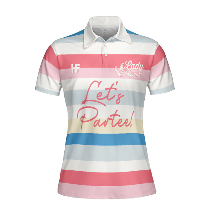 Girl Golf Women Polo Shirt, Let's Partee Short Sleeve Women Polo Shirt, Color Horizontal Line Pattern Golf Shirt For Female