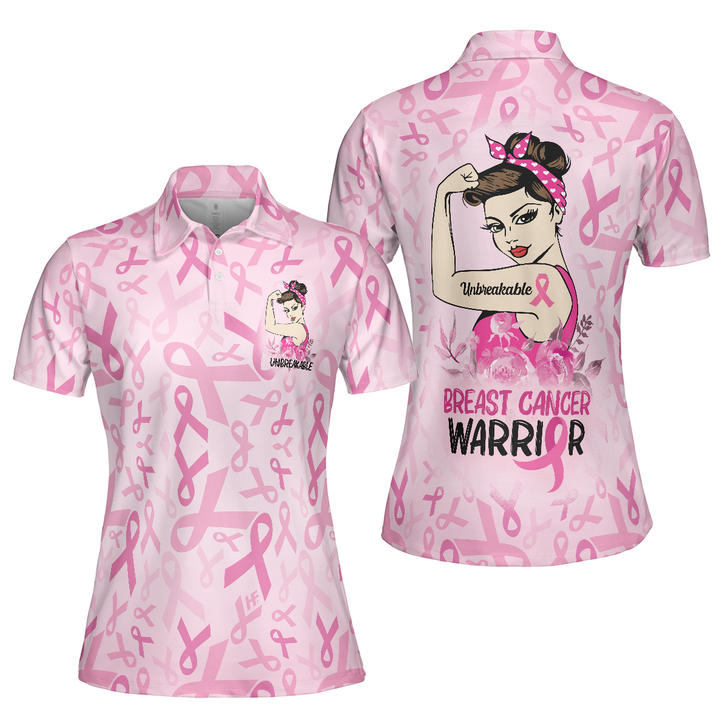 Unbreakable Breast Cancer Warrior Pink Breast Cancer Awareness Short Sleeve Women Polo Shirt - Perfect Gift For Women