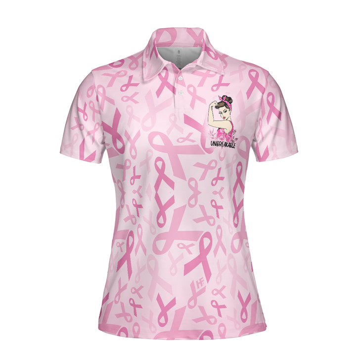Unbreakable Breast Cancer Warrior Pink Breast Cancer Awareness Short Sleeve Women Polo Shirt - Perfect Gift For Women