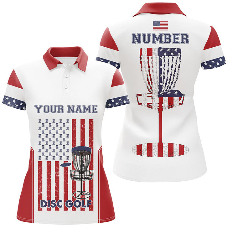 Custom American Flag Disc Golf Polo Shirt Custom Patriotic Golf Shirts For Women Disc Golf Gifts LDT0775