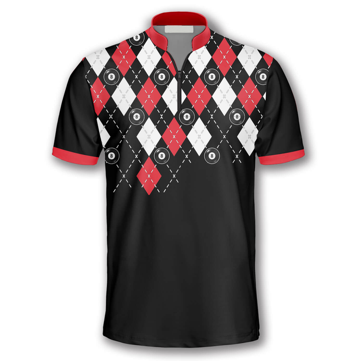 Custom 3D All Over Print Skull Red Argyle Pattern Custom Billiard Jerseys for Men, Billiard Shirt, Skull Shirt