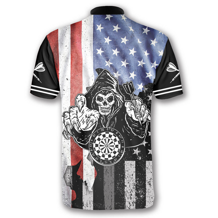 Custom Grim Reaper American Flag Custom Darts Jerseys for Men, 3D All Over Print Dart Shirt, Skull Dart Shirt