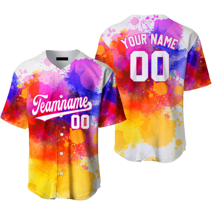 Custom Colorful Tie Dye On White Custom Baseball Jerseys For Men & Women