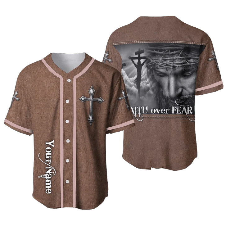 Personalized Jesus Baseball Jersey - Cross, Christ Baseball Jersey - Gift For Christians - Faith Over Fear Custom Baseball Jersey Shirt For Men Women