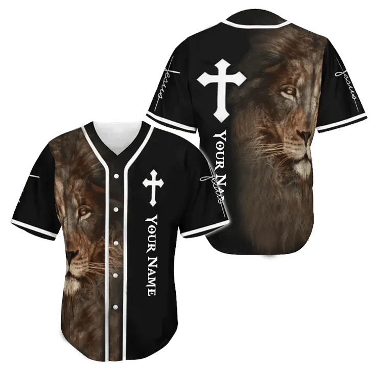 Personalized Jesus Baseball Jersey - Cross, Lion Baseball Jersey - Gift For Christians - Jesus Custom Printed Baseball Jersey Shirt For Men and Women
