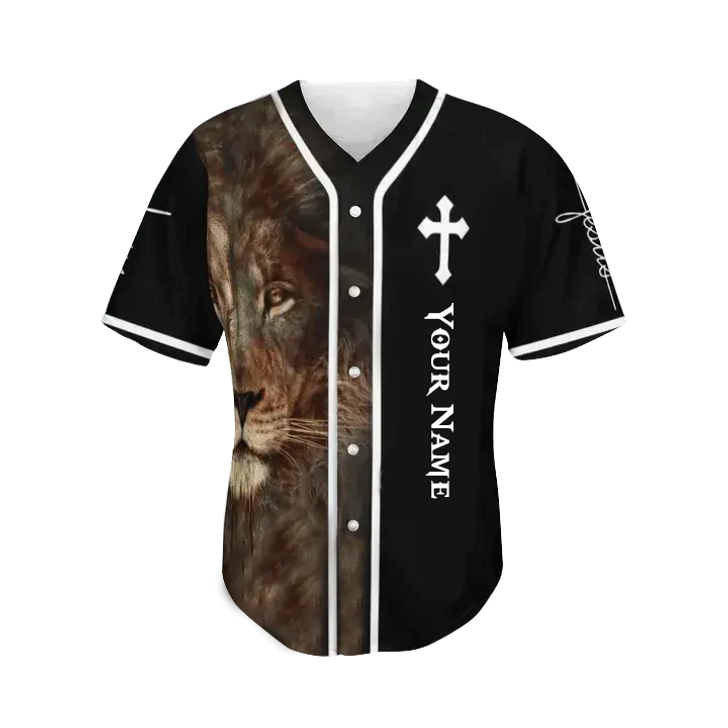Personalized Jesus Baseball Jersey - Cross, Lion Baseball Jersey - Gift For Christians - Jesus Custom Printed Baseball Jersey Shirt For Men and Women
