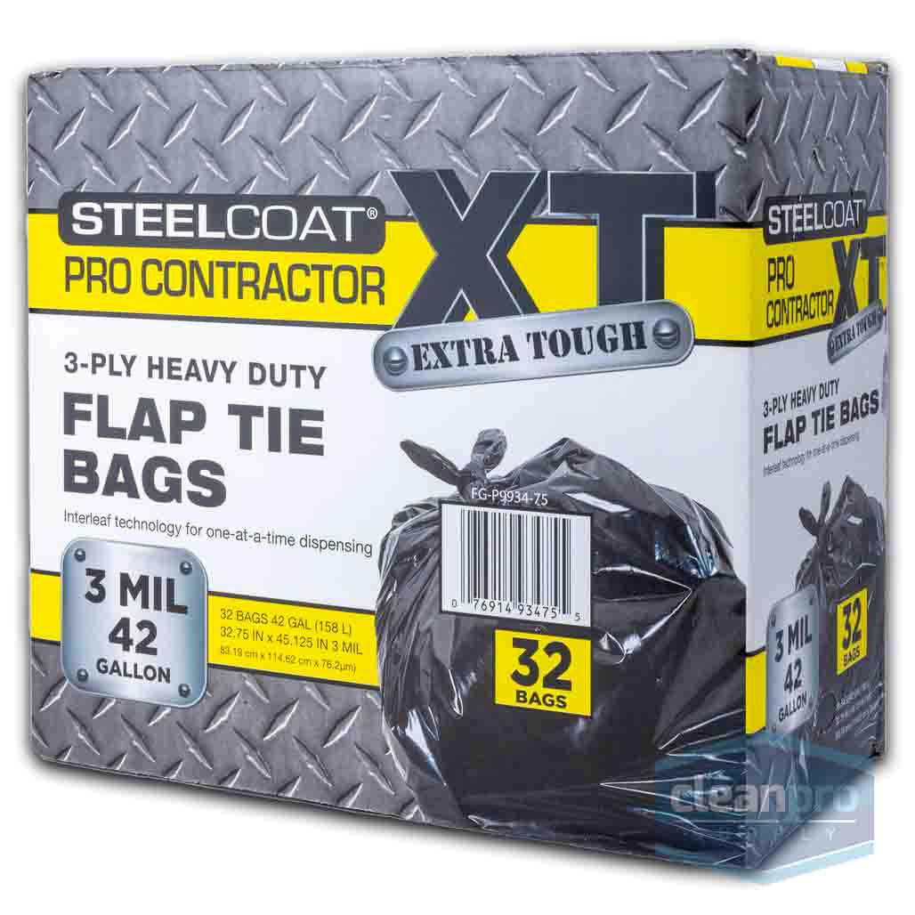3 mil Black Contractor Garbage Bags With Flap 32 ct Clean Pro Supply