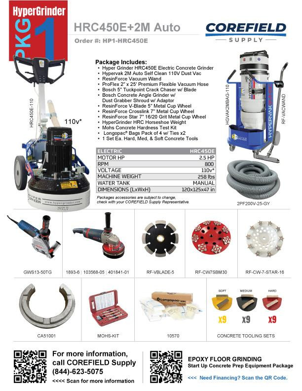Hyper Grinder HRC450E + HGVAK2MAuto Floor Grinder and Vac Startup Package 
