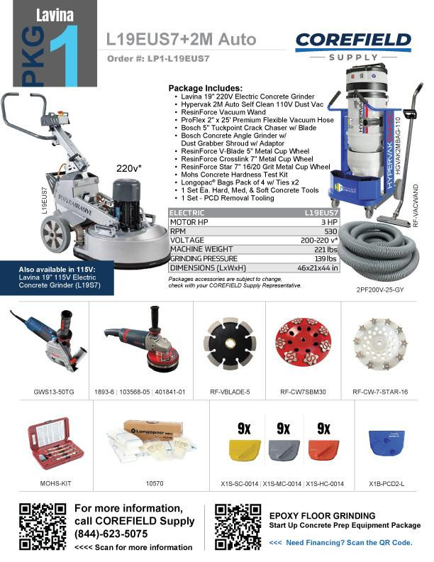 Lavina L19EUS7 + HGVAK2MAuto Floor Grinder and Vac Startup Package 