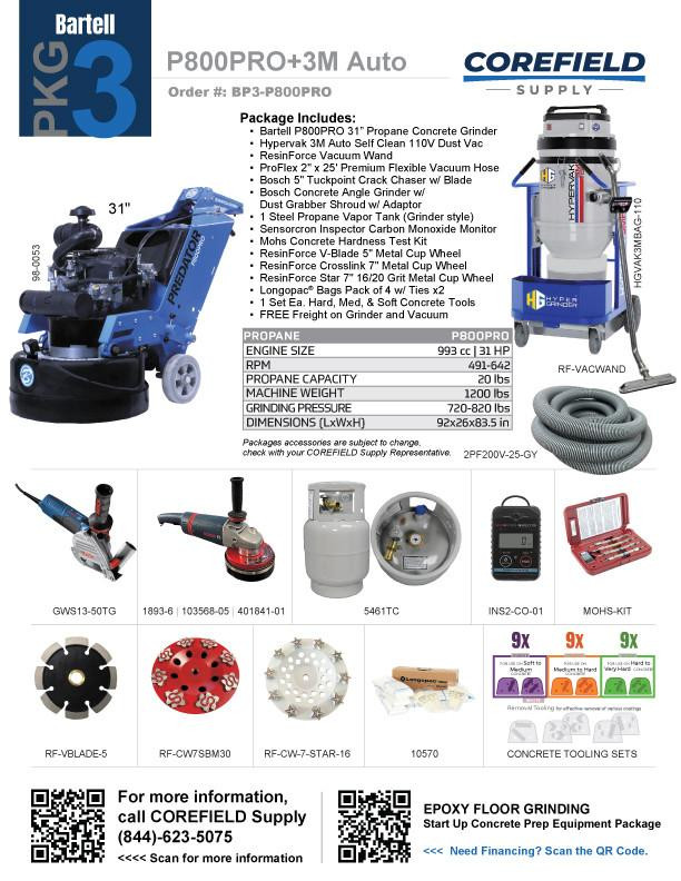Bartell Global P800PRO + HGVAK3MAuto Floor Grinder and Vac Startup Package 