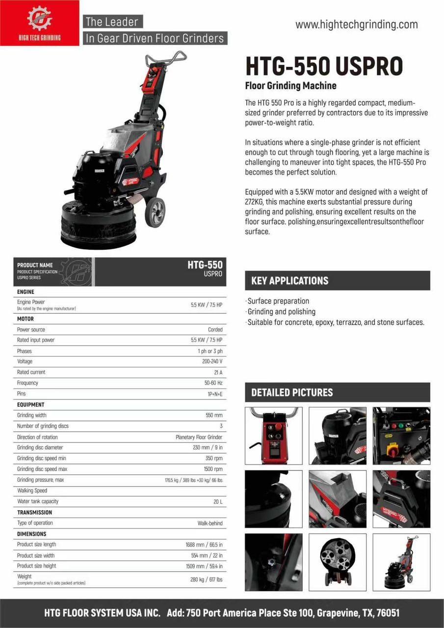  HiTech HTG-550 Electric 22" Single Phase 220v Concrete Grinder 