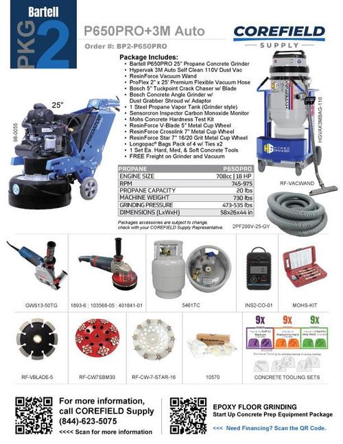Bartell Global P650PRO + HGVAK3MAuto Floor Grinder and Vac Startup Package 