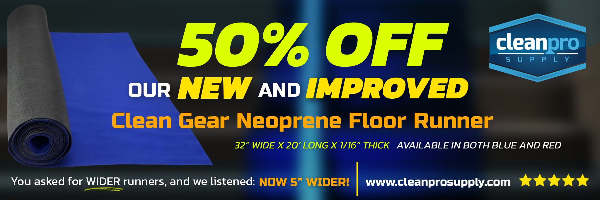 Clean Gear Blue Neoprene Floor Runner - 32 x 20' x 1/16