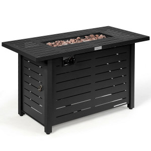 42 Inch 60 000 BTU Rectangular Propane Fire Pit Table with Waterproof Cover - Color: Black D681-OP70370