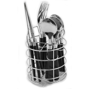 Gibson Sensations II 16 Piece Stainless Steel Flatware Set with Black Handles and Chrome Caddy D970-53441.16