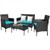 4 Pcs Patio Rattan Cushioned Sofa Furniture Set with Tempered Glass Coffee Table-Turquoise - Color: D681-HW65357TU