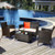 4 Pieces Comfortable Outdoor Rattan Sofa Set with Glass Coffee Table-Beige & Gray - Color: Beige &  D681-HW67772BG