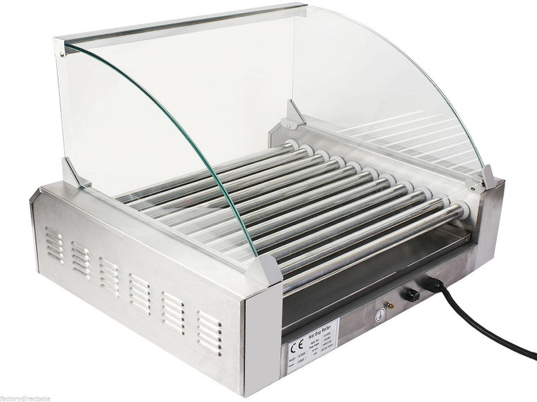Stainless Steel Commercial 11 Roller Grill and 30 Hot Dog Cooker Machine - Color: Silver D681-EP19236