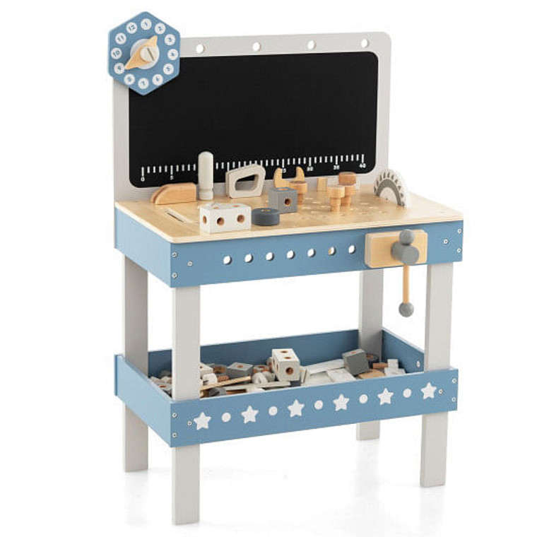 Kids Play Tool Workbench Set with 61 Pcs Tool and Parts Set-Blue - Color: Blue D681-TM10077BL