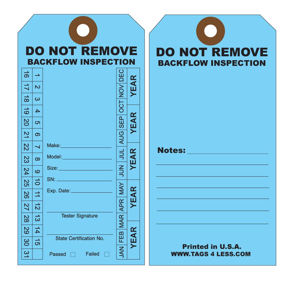 waterproof backflow inspection tag