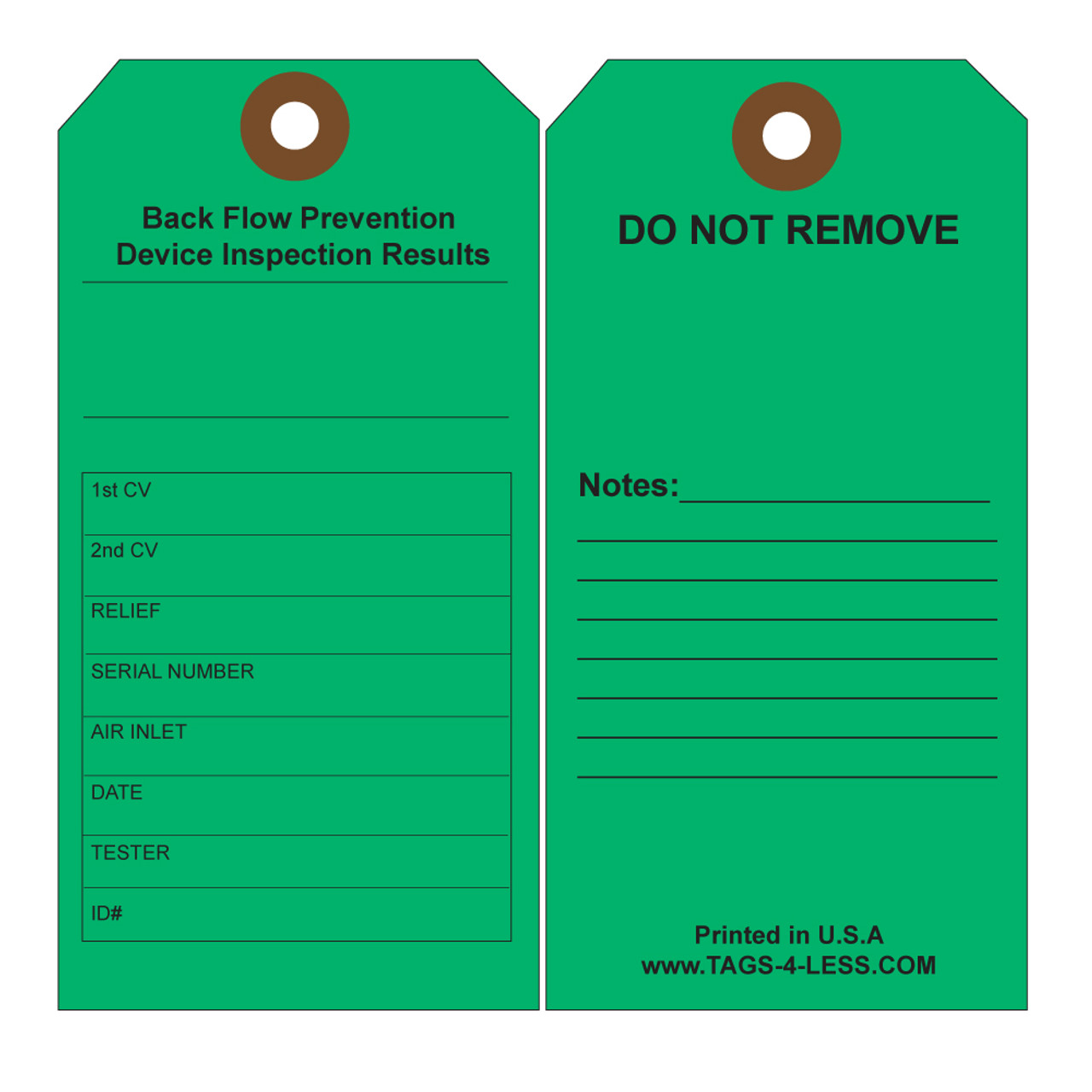 cv backflow pressure record tag