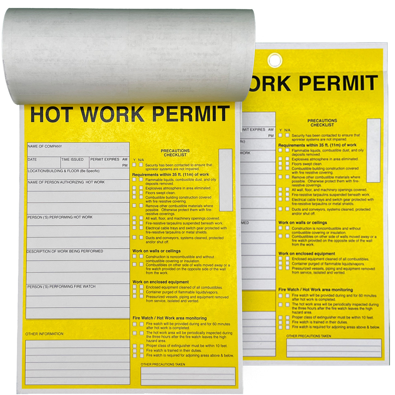 welding cutting, brazing hot work permit form tag