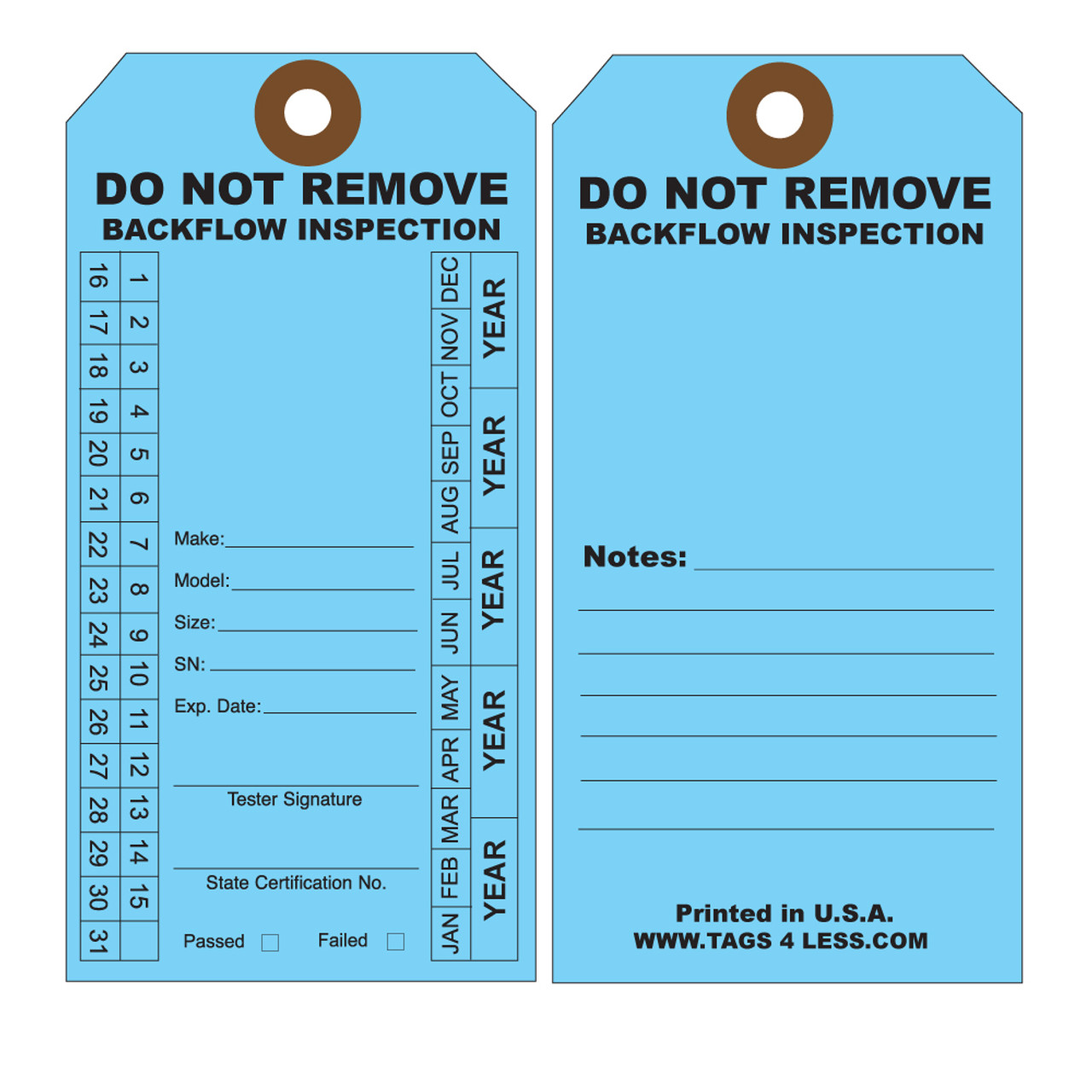 waterproof backflow inspection tag