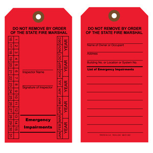 New York Red Emergency Impairment Sprinkler tags