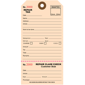 Manila repair claim tag