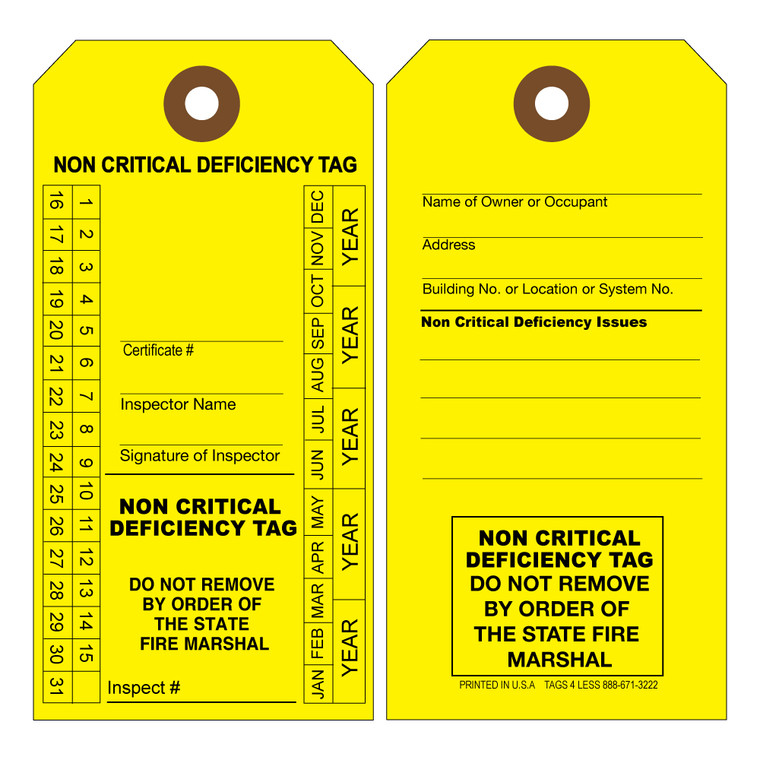 Non Critical Deficiency  Inspection tags