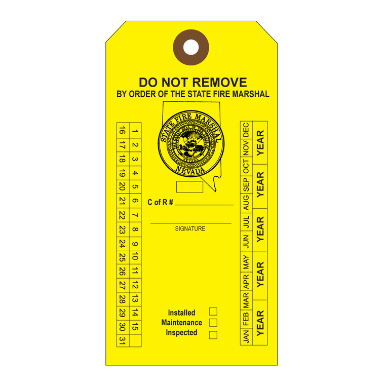 Nevada Alarm Maintenance Tags