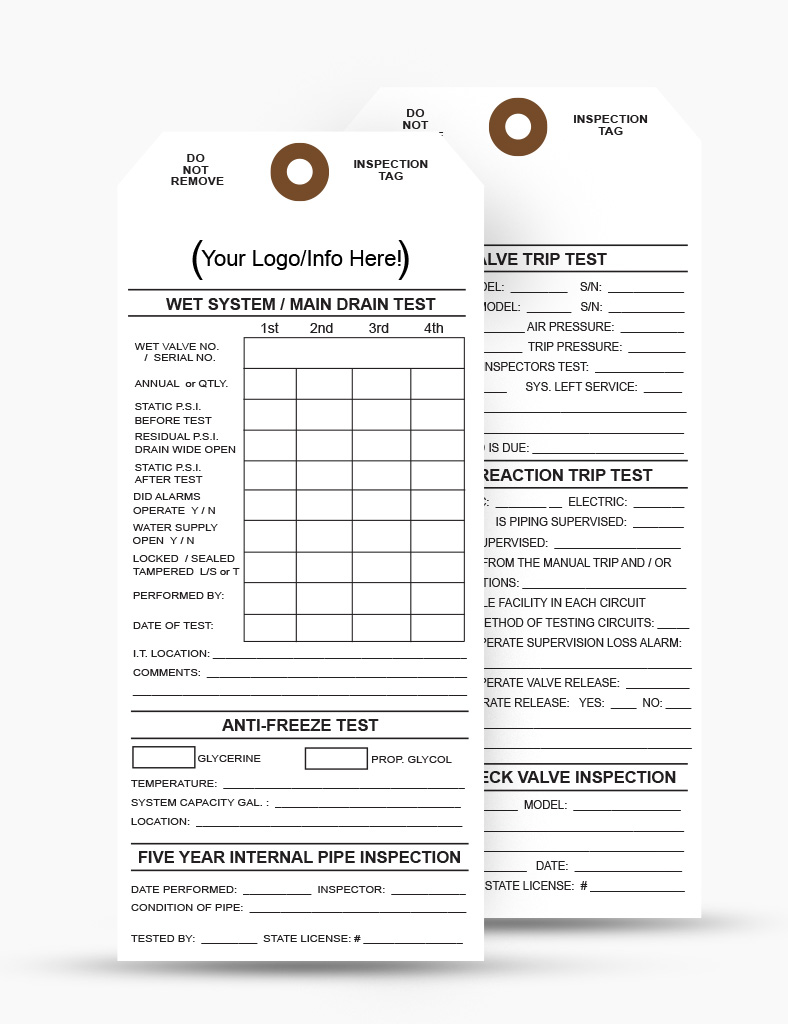 Fire Sprinkler Custom Inspection Tags and Labels