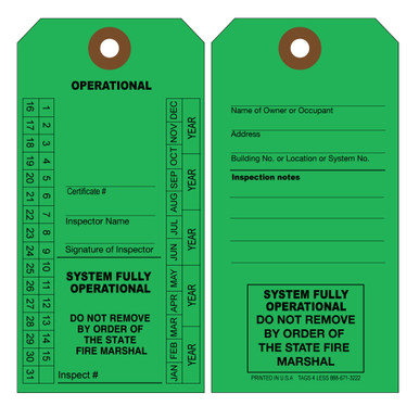 green fully operational fire inspection tags colorado