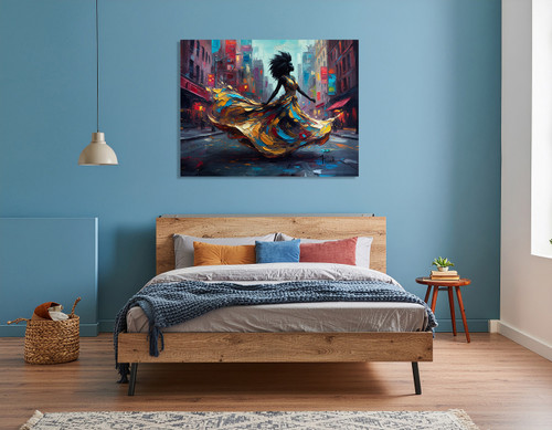 City Night Dance Canvas Print — Colorful Dancing Woman Wall Art (Matte Stretched)