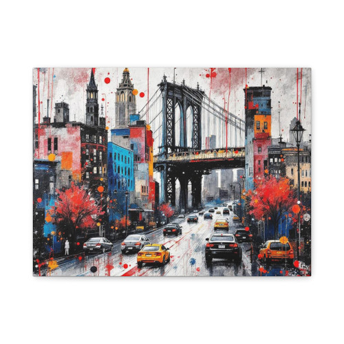 Urban Symphony: Manhattan Bridge Street Scene – Modern Abstract Cityscape Canvas Art