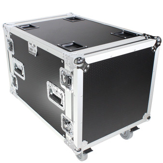 ProX T-10RSS24 10U rack mount flight case with 24-inch rail-to-rail depth and casters
