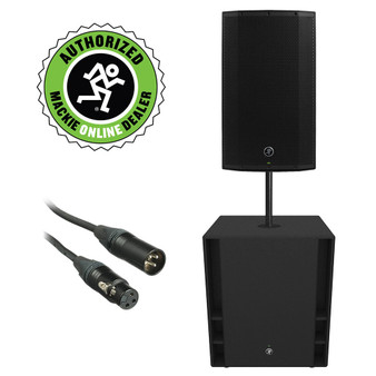 Mackie Thump18S 1200 W 18" Powered Subwoofer with Thump15A Boosted 15" Powered Loudspeaker, Attachment Pole &amp; 20' XLR Cable