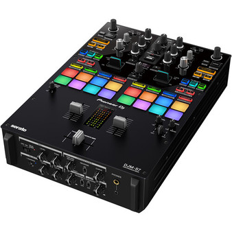Pioneer DJ DJM-S7 2-channel battle mixer front view with performance pads — Serato DJ Pro and rekordbox ready