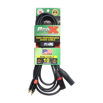 ProX XC-DRXM10 Unbalanced Dual RCA-M to Dual XLR3-M Audio Cable