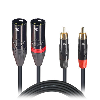 ProX XC-DRXM05 5 Ft High Performance Audio Cable — dual RCA male to dual XLR3 male cable with oxygen-free copper conductors, braided shielding, and all-metal connectors for professional touring and live sound applications.