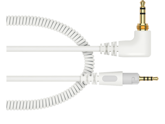 Pioneer HC-CA0701-W 1.2m Coiled Cable — white replacement headphone cable for HDJ-S7-W with L-type mini-jack and extended reach