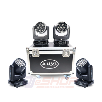AUVI BEE EYE Moving Head Lights — set of 4 RGBW LED fixtures with road case