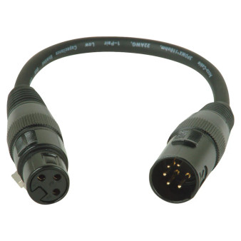American DJ AC5PM5PFM Accu-Cable 5-pin male to 3-pin female XLR DMX turnaround cable. 11-inch adapter for connecting 3-pin and 5-pin DMX lighting and effects equipment.