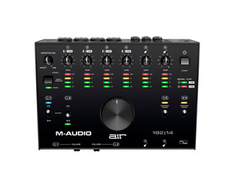 M-Audio AIR 192|14 USB Audio/MIDI Interface — professional 24-bit/192kHz 8-in/4-out recording interface with Crystal preamps, high-speed USB, dual headphone outputs, and MIDI I/O — desktop audio interface