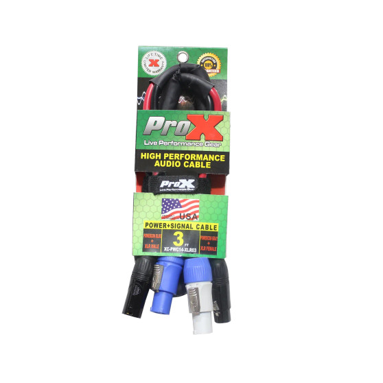 ProX XC-PWC14-XLR03 3 Ft. Grey/XLR-F Connector to Blue/XLR-M Link Cable for powerCon compatible devices