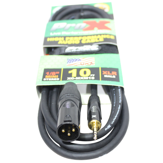 ProX XC-MXM10 10 ft 3.5mm TRS male to XLR3 male unbalanced audio cable