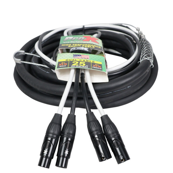 ProX XC-DXLR25 25 ft dual balanced XLR male to female audio cable.